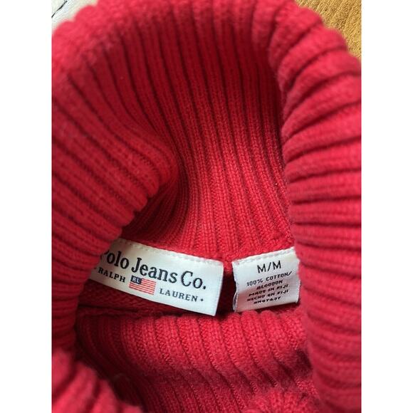 ✨POLO JEANS CO. RALPH LAUREN Red American Flag Logo Roll Neck Pullover Sweater M - Picture 4 of 5